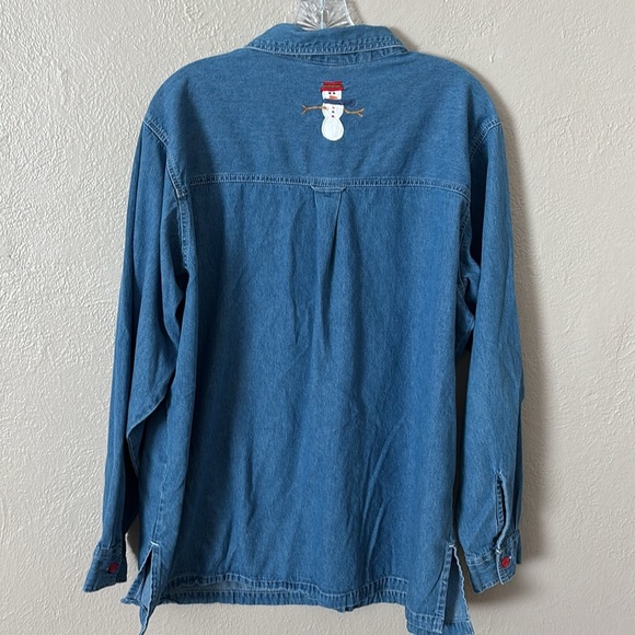 Coldwater Creek Winter Snowmen Chambray Button Up Womens Plus Size 1X - Picture 4 of 4